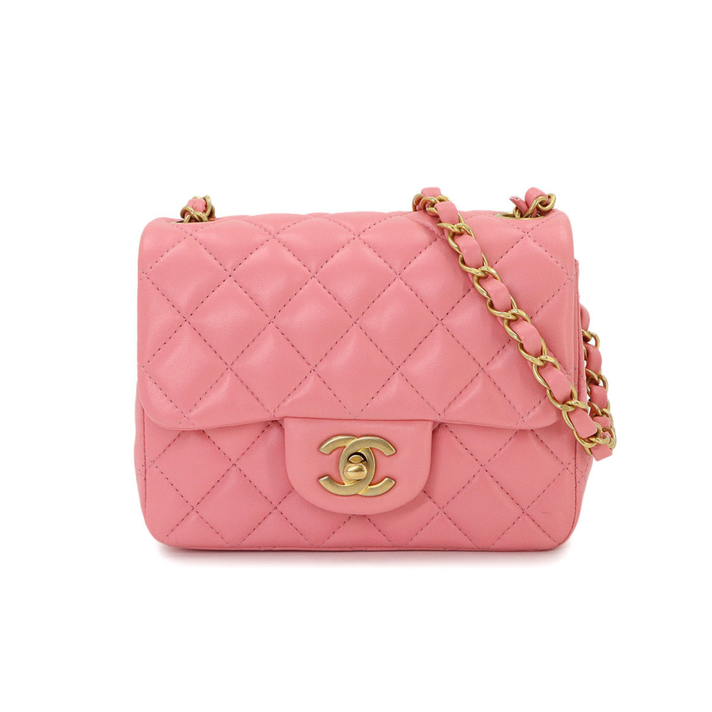 Chanel Mini Matelasse Chain Shoulder Handbag, Lambskin, Pink, A35200, Gold Ha...